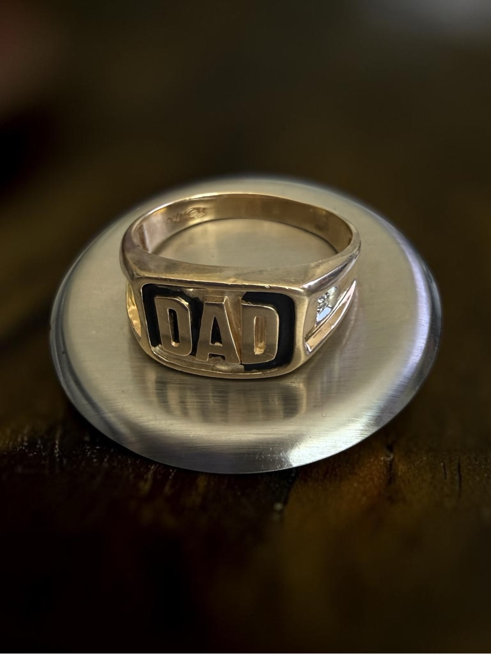 10K Gold DAD Signet Ring w/ Genuine Diamonds Size 10